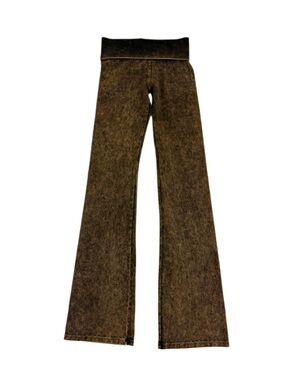 T Party Fold Over Waist Boot Cut Yoga Pants Brown Size Small